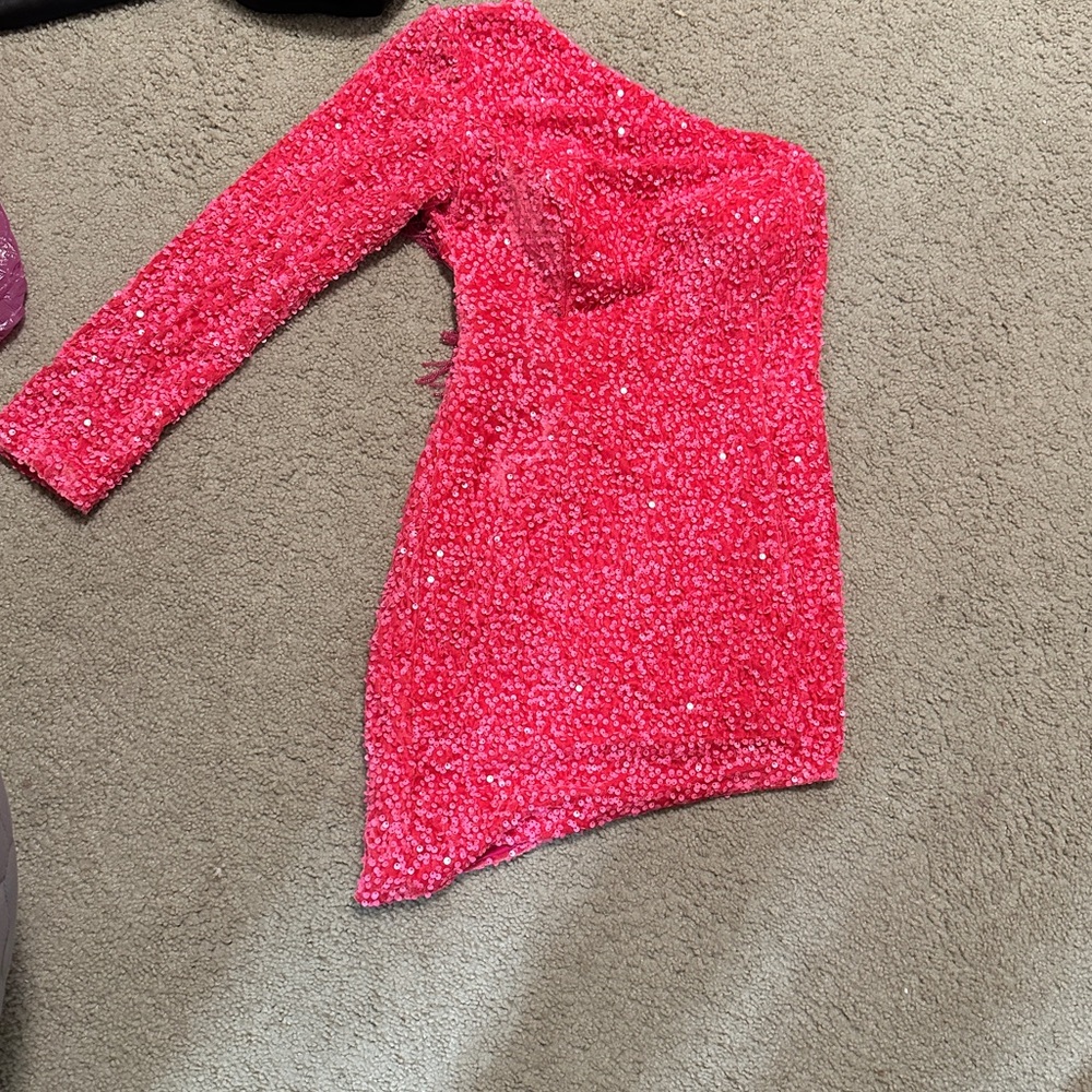 Red Sequin One-Shoulder Dress